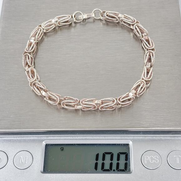 Byzantine Link Chain Bracelet | Vintage Sterling Silver 925 | 7.25” - Picture 5 of 5